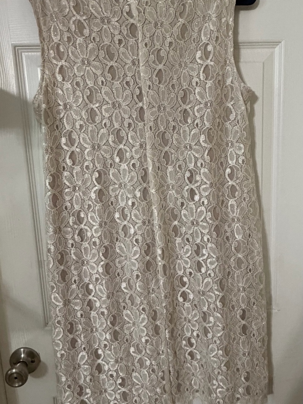 R&M Richards Cream Lace Midi Dress with Pearl Neckline - Picture 9 of 15